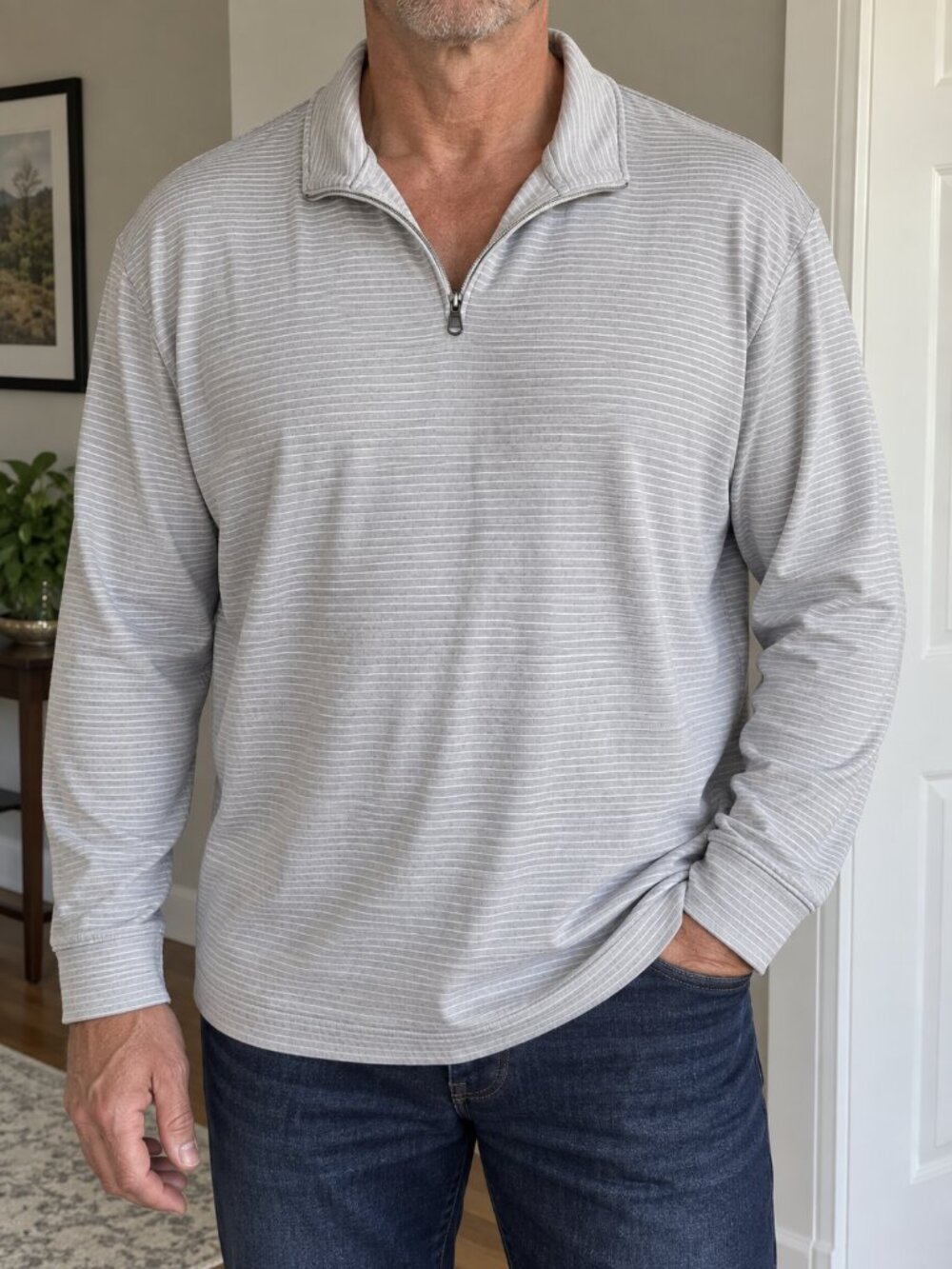 Sonoma Goods For Life Men’s 3XB Gray Striped Quarter Zip Pullover
